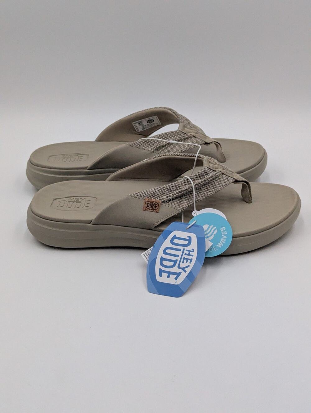 Hey Dude Finn Braided Flip Flops Mens Size 12 Tan Thong Sandals 45424-265 NWT